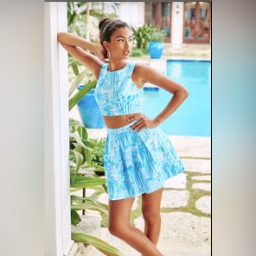 Lilly Pulitzer La Via Loca Melody Crop Top & Skirt Set Blue & White